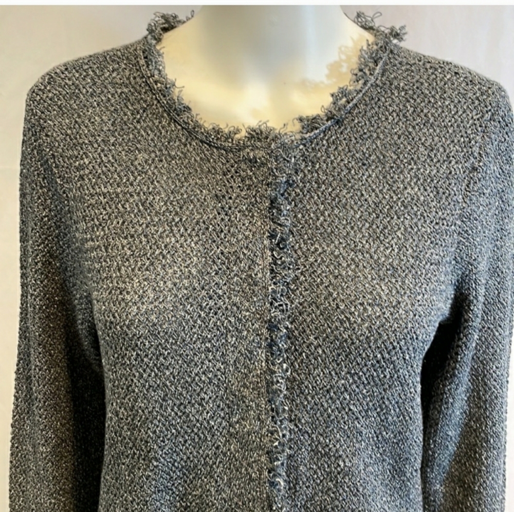 Eileen Fisher tweed frayed edge linen jacket